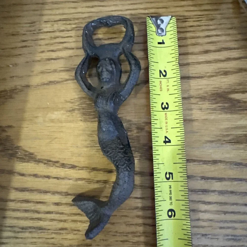 Vtg Cast Iron Mermaid Bottle Opener 6 Inch Nautical Sailing Man Cave Tiki Bar